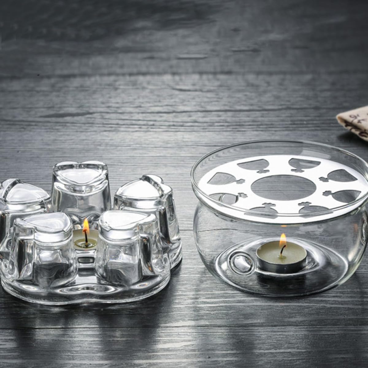 Ciieeo Heart-Shaped Glass Tea Pot Base, Creative Insulated Glass Warmer Stand, Heat-Resistant Crystal Teapot Heating Base for Home Tea Accessories