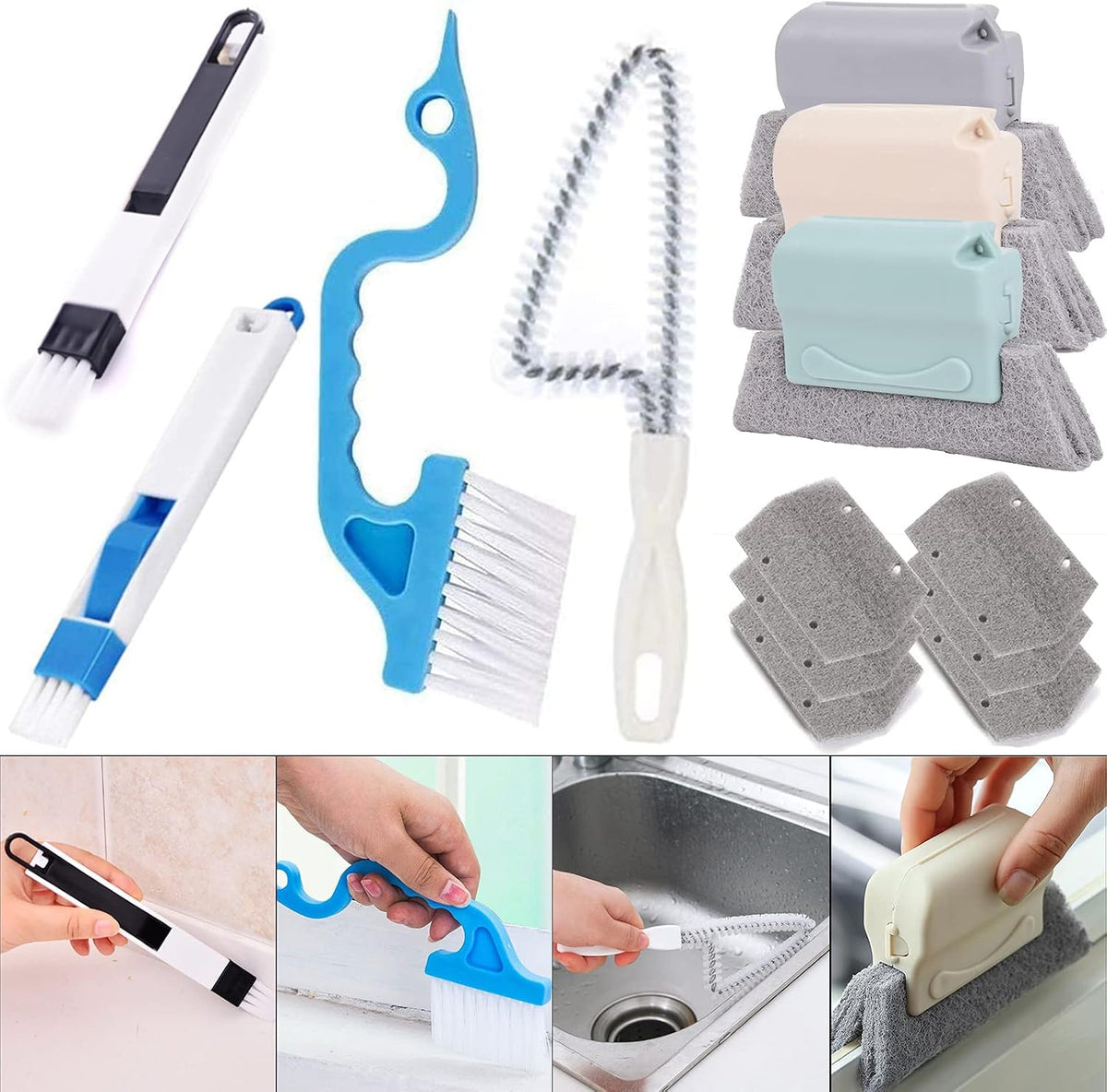 Window Track Cleaner, 13-Piece Sill and Crevice Cleaning Brush Kit