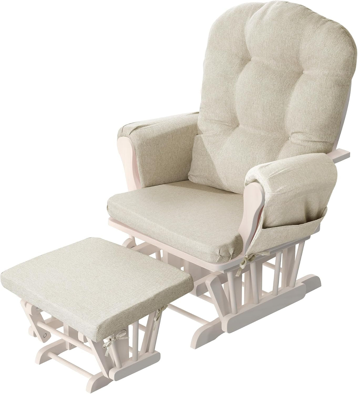 HOMBYS Glider Rocker Replacement Cushions with Storage Side Pocket,Linen-Like Fabric, Foam & Microfiber Filling, Non-Slip & Washable,Thickened & Supportive for Glider Rocking Chair (Khaki)