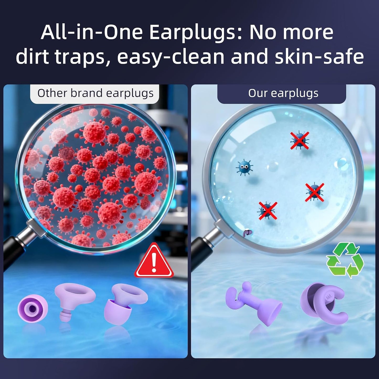 Noise Cancelling Ear Plugs Sleep 50dB NRR Side Sleep Small Ear | ultra soft silicone, reusable one-piece design, 4 sizes included, portable case