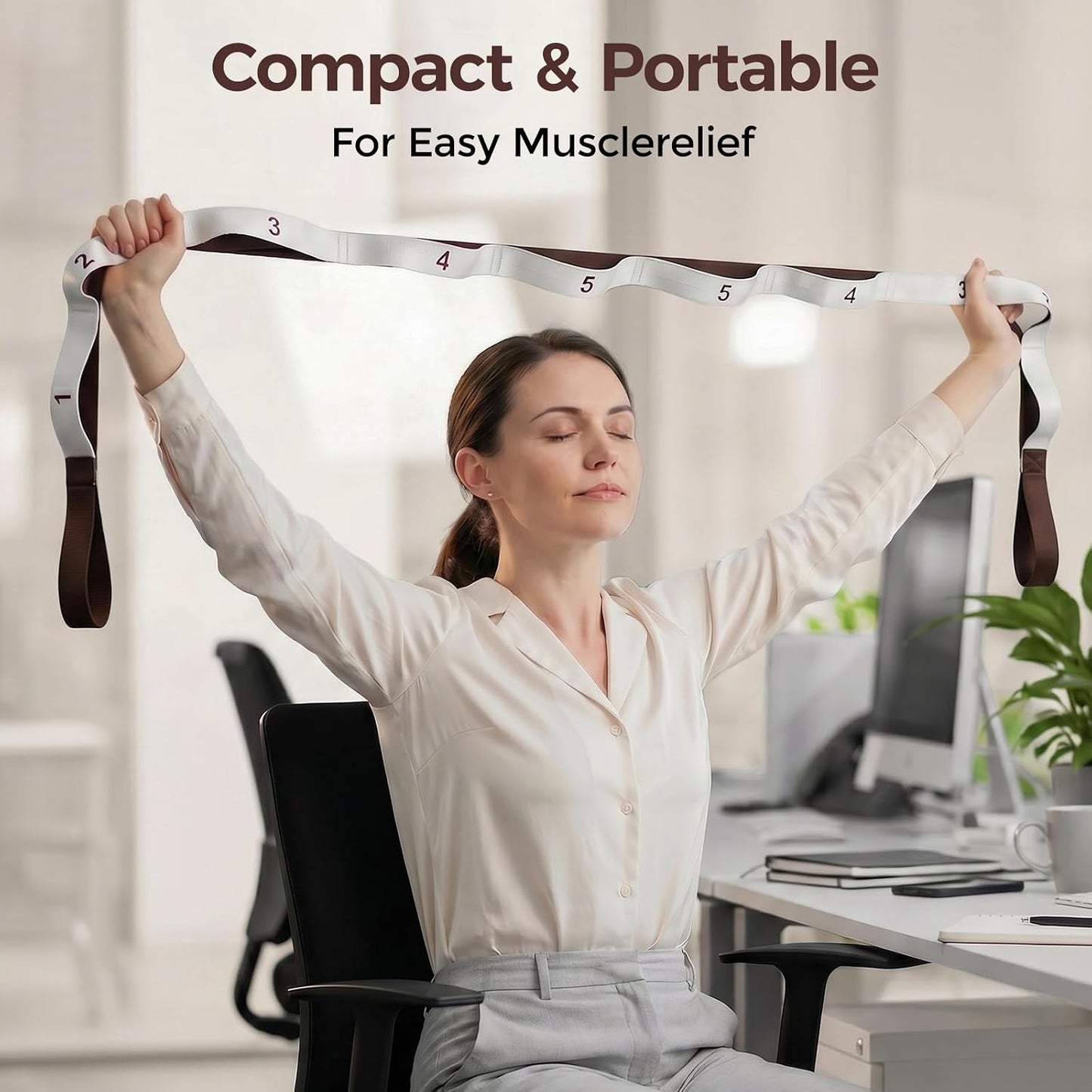 Stretching Strap with Loops - Non-Elastic Heavy Duty Nylon Yoga & PT - Oversized Multi-Loop Home Rehab - Hamstring Shoulder Pilates Flexibility