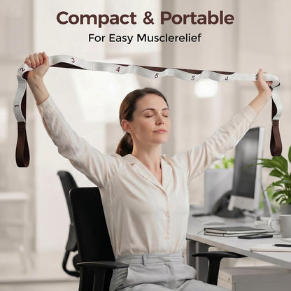 Stretching Strap with Loops - Non-Elastic Heavy Duty Nylon Yoga & PT - Oversized Multi-Loop Home Rehab - Hamstring Shoulder Pilates Flexibility