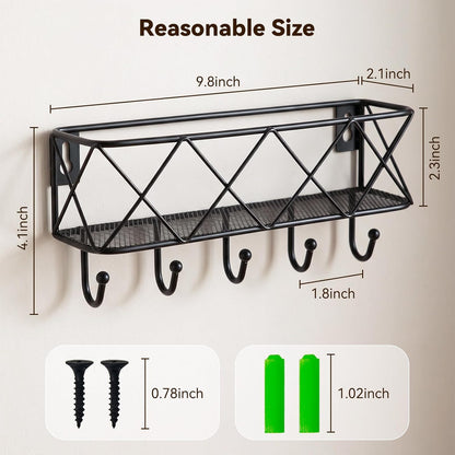 HappyHapi Key Holder Wall Mount, Metal Key Rack, 9.8”Lx2.1”Wx4.1”H | Wall Mounted Key Hooks for Wall with 5 Hooks, Mail Holder for Wall for Entryway, Bedroom, Living Room