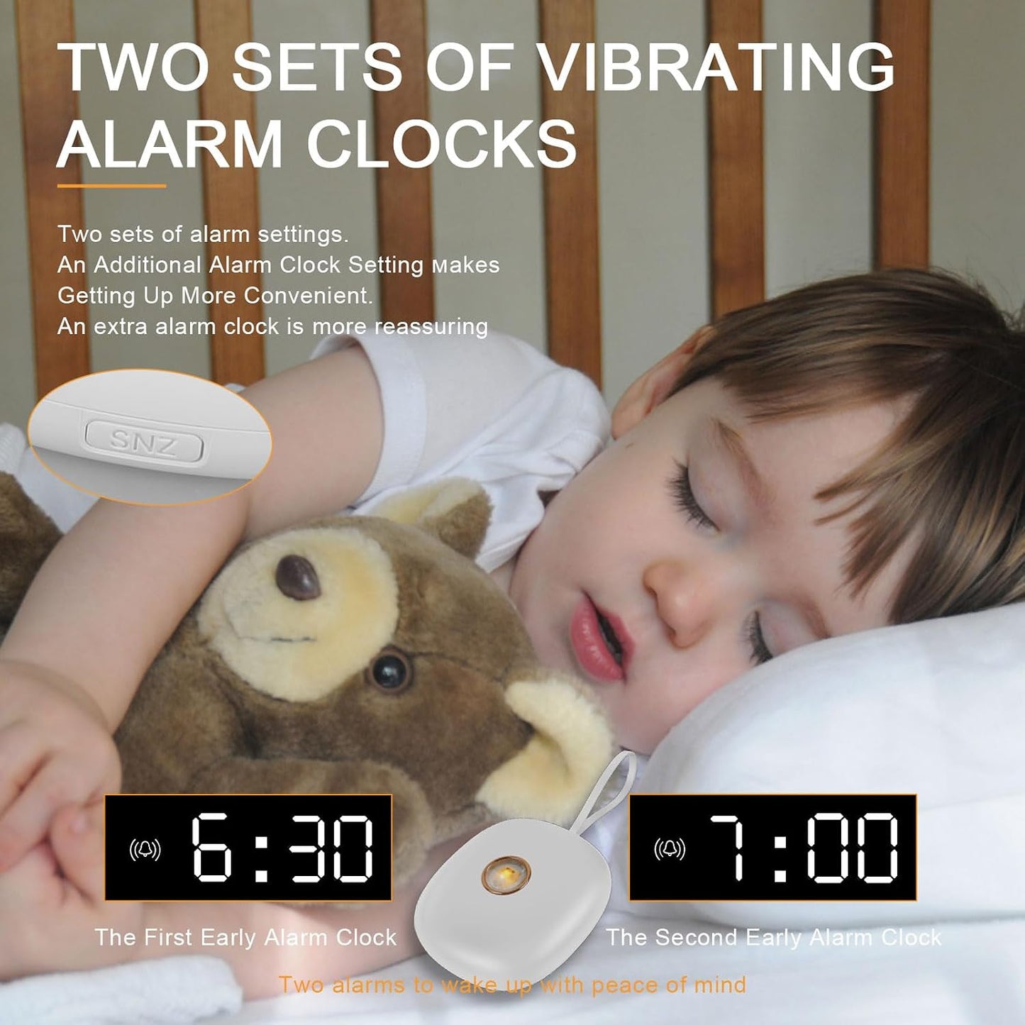 Vibration Alarm Clock, Under Pillow Battery Operated Vibrating Bed Shaker with 2 Alarms, Quiet Bed Shaker Alarm Clock with LED Display 3-Level Vibrating Digital Clock with Backlight Travel Alarm Clock