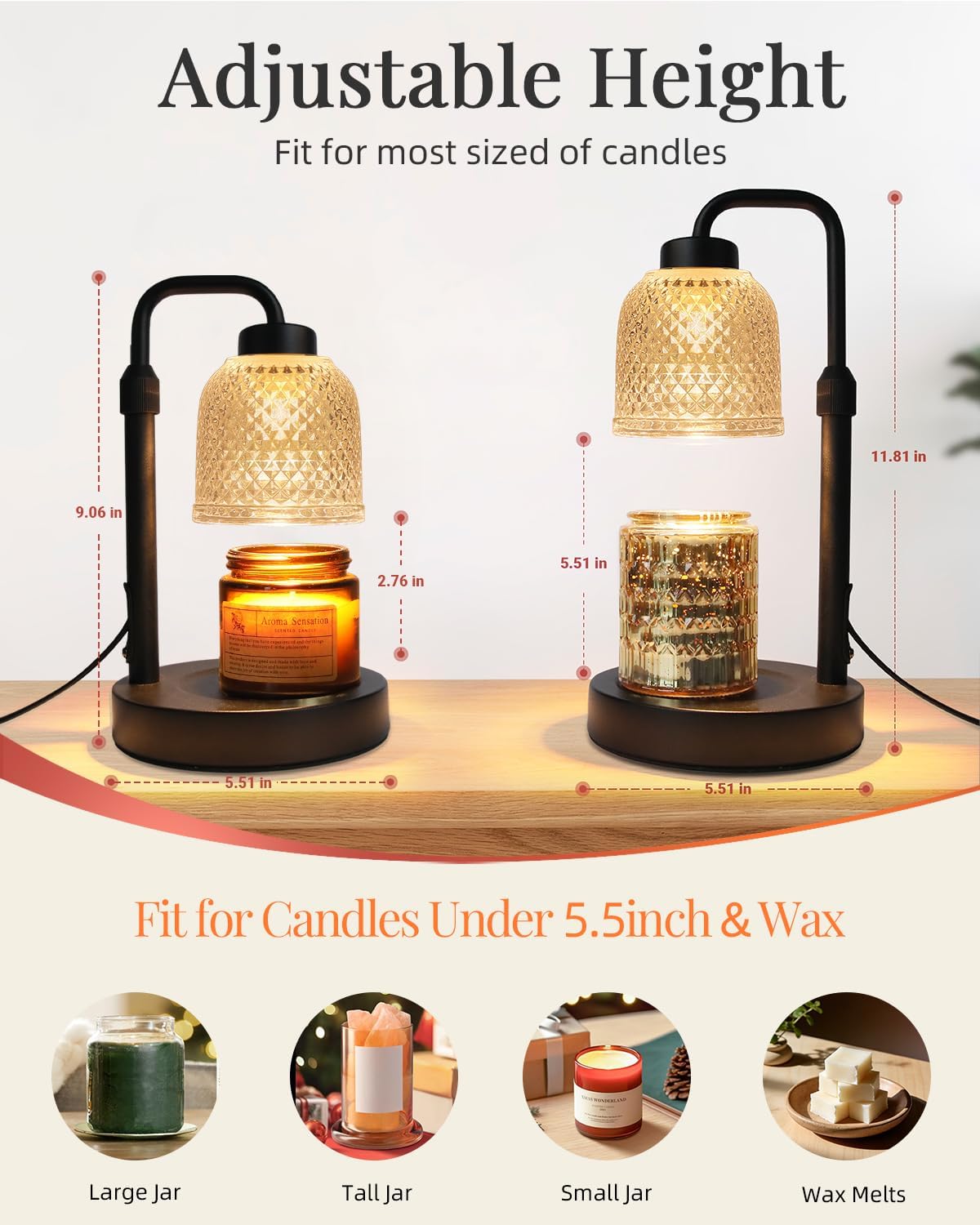 AIFEI Candle Warmer Lamp with Timer, 2/4/8H Auto-Off Candle Lamp, Black