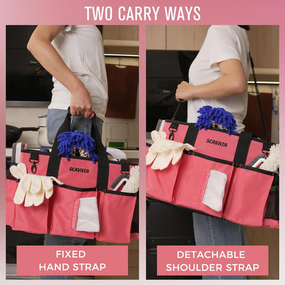 SCAVATA Wearable Cleaning Caddy Bag, Cleaning Caddy Supplies Organizer with Handle & Shoulder Straps for Housekeepers, Under Sink & Car Cleaning Tool Organizers with 4 Foldable Divider (Lake Blue)
