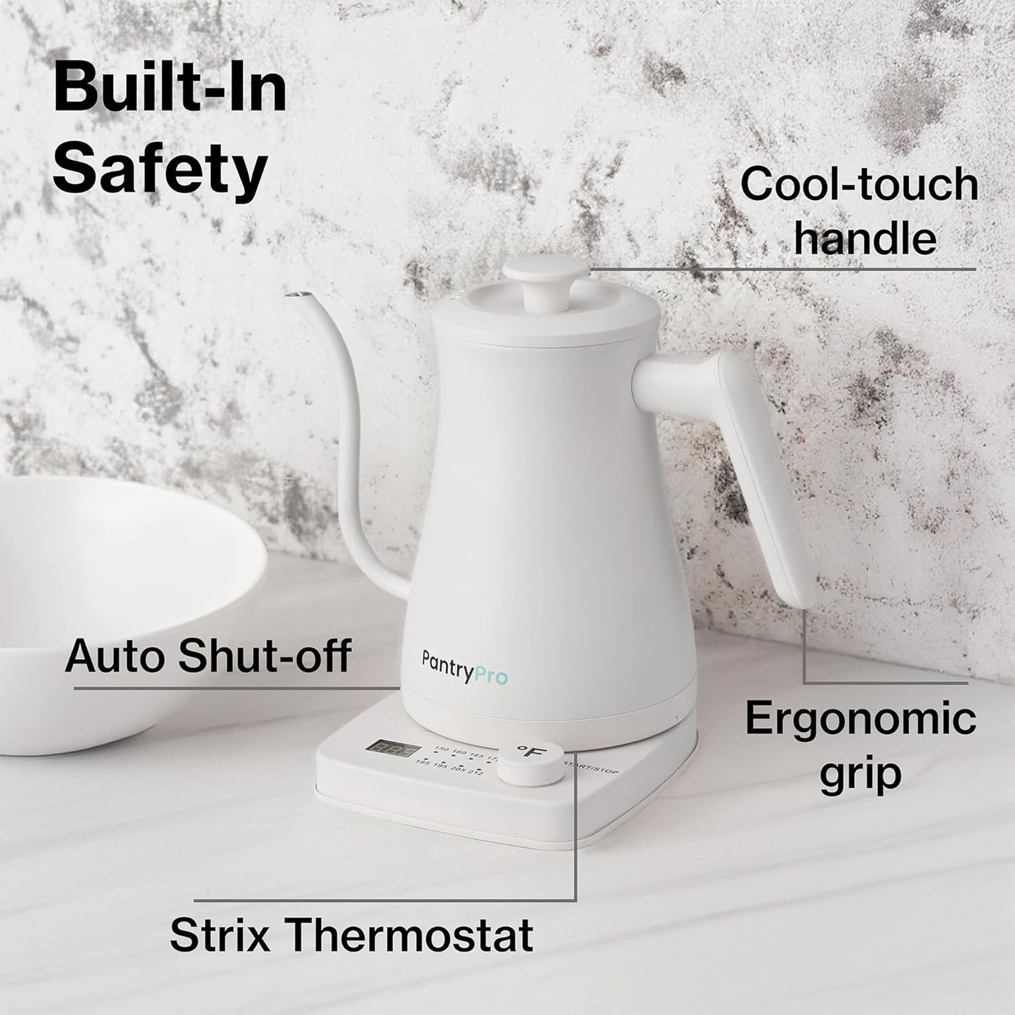 1.0L 1500W Gooseneck Electric Kettle - Stainless Steel Interior - Rapid-Boil - Auto Shut-Off, Boil-Dry Protection, Temperature Control, LED Indicator - Black by The Display Guys