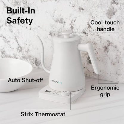1.0L 1500W Gooseneck Electric Kettle - Stainless Steel Interior - Rapid-Boil - Auto Shut-Off, Boil-Dry Protection, Temperature Control, LED Indicator - Black by The Display Guys
