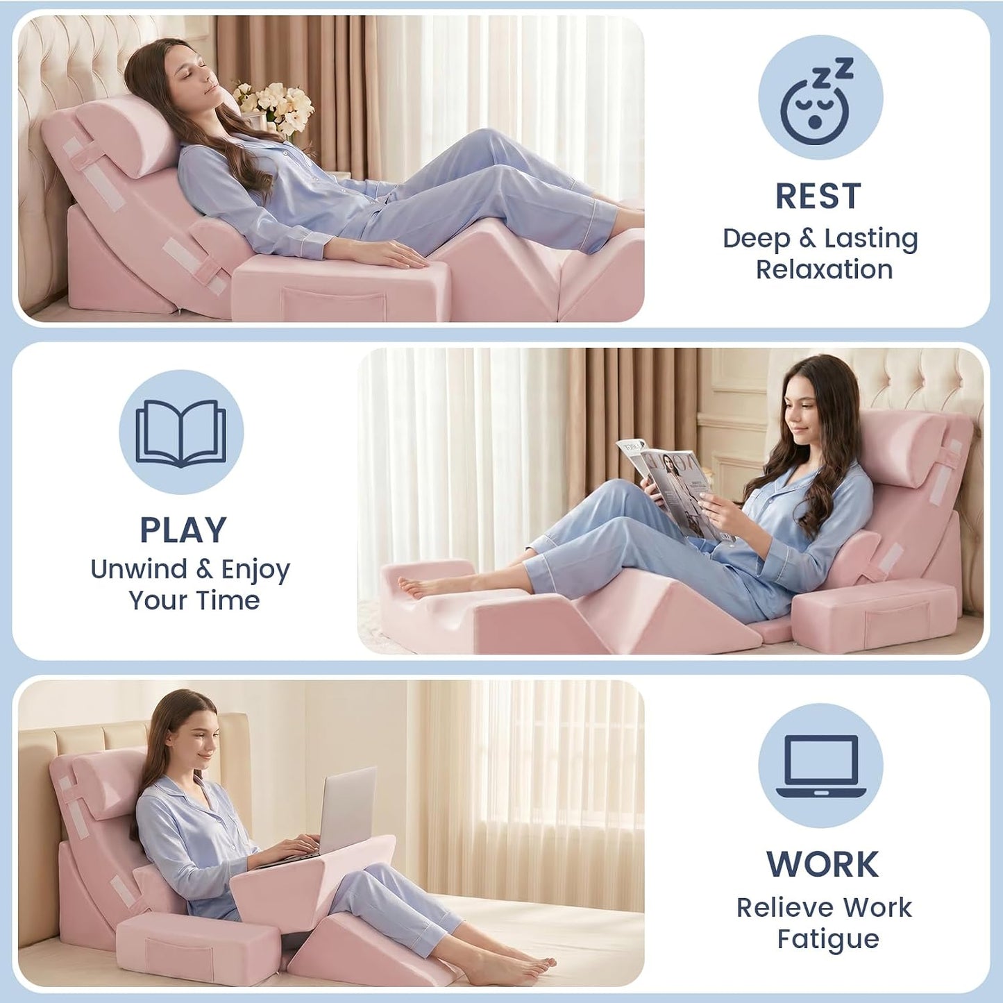 5PCS Wedge Pillow Set for After Surgery, Adjustable Orthopedic Foam Bed Wedge Pillow for Acid Reflux, GERD & Heartburn Relief, Back & Leg Elevation Support for Sleeping & Sitting Up, White Grey