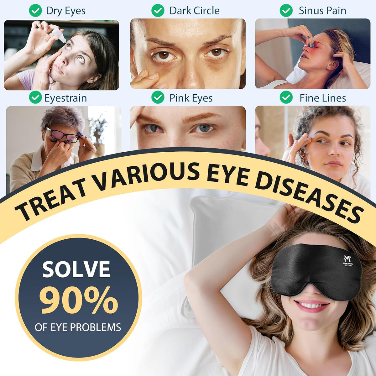 Silk Cordless Heated Eye Mask, Washable Heat Eye Compress for Dry Eye Electric Eye Heating Pad Warm Eye Mask for Eye Fatigue Stye Sinus Blepharitis MGD Gifts for Men Women - MerSun