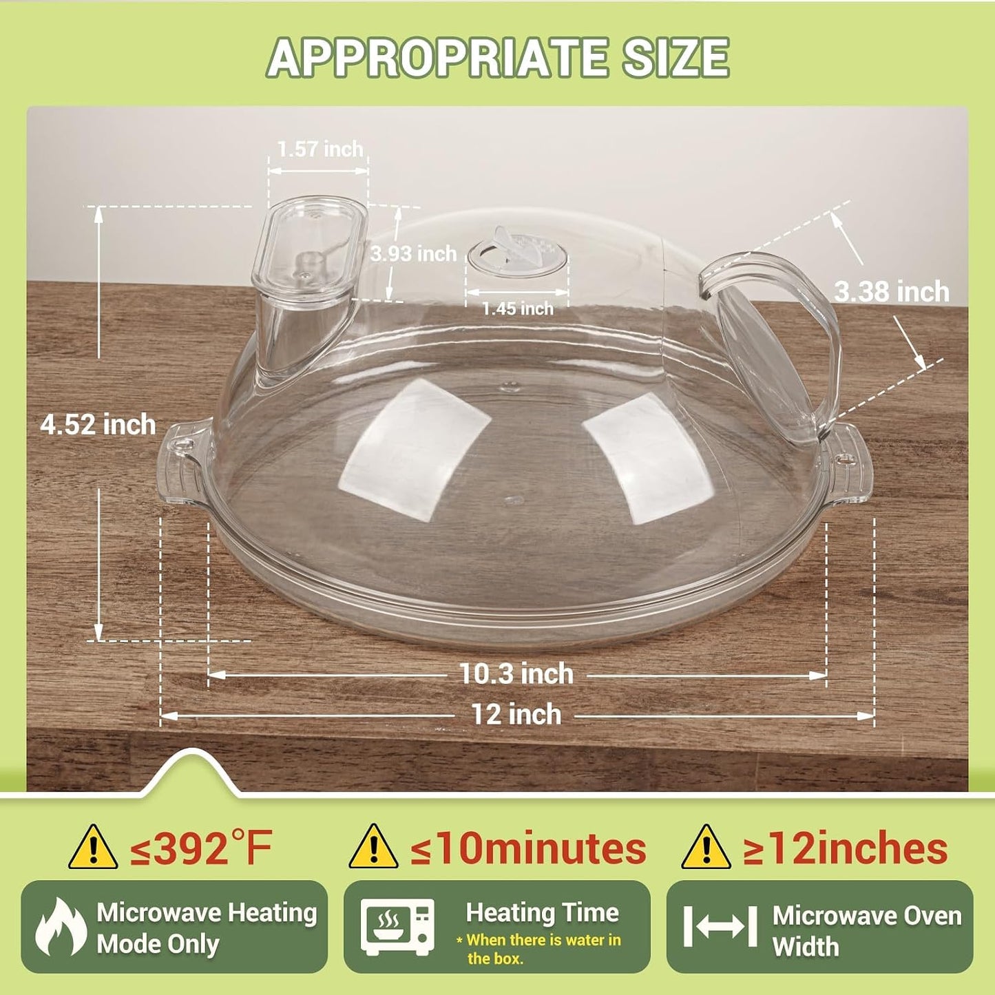 12" Clear Microwave Splatter Cover Integrated Handle BPA Free | Integrated Handle, BPA-Free, Clear PC, 12 Inch, Dishwasher Safe, Steam Vent, Food Grade, Splatter Guard,Large