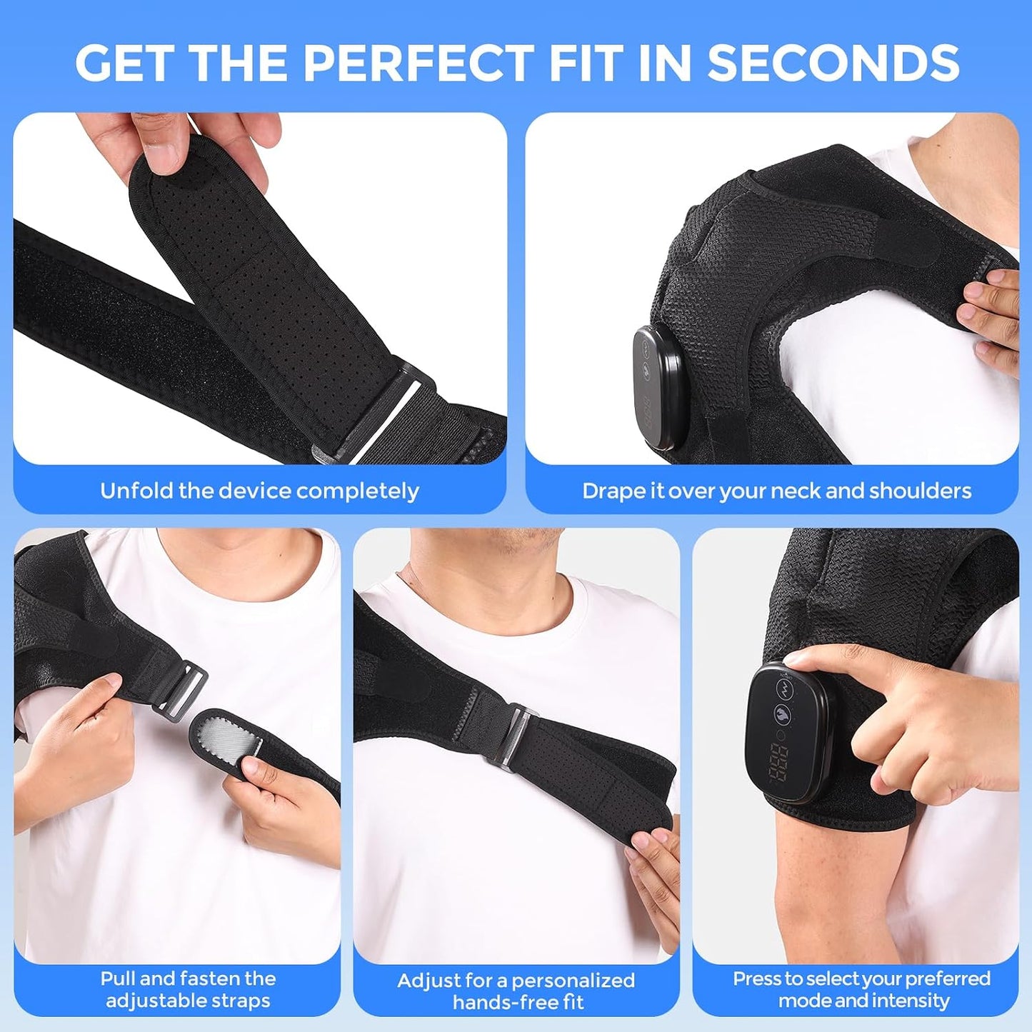 Shoulder Massager for Pain Relief Deep Tissue Shoulder Heating Pad | Cordless Heated Shoulder Brace for Frozen Shoulder & Rotator Cuff 3 Heat & Vibration Modes 5000mAh Rechargeable