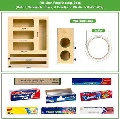 MSJGA Magnetic Plastic Wrap Dispenser with Cutter for Drawer&Refrigerator | 3 in 1 Fridge Bamboo Organizer for Tin Foil, Baking Paper, Wax Paper Holder Kitchen Storage Box Compatible,13" x 8.2" x 2.7"