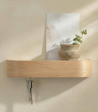 Kazai. Key Holder 'Toke' | Minimalist Key Hook Design from Berlin | Modern Key Holder Wall Mount with Wooden Shelf | Key Rack for Wall as Entryway Organizer | Walnut