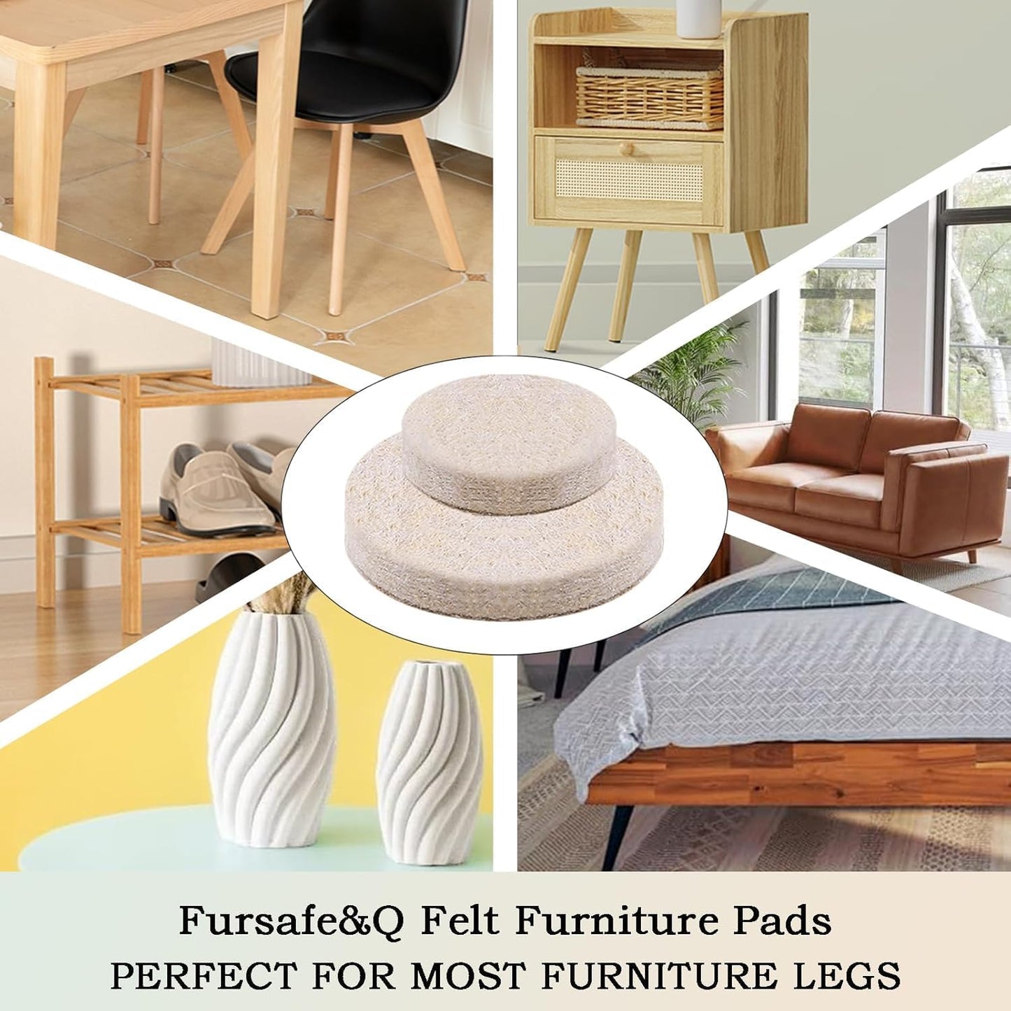 Fursafe&Q Felt Furniture Pads, Furniture Felt Pads for Hardwood Floors -Self Adhesive Chair Leg Floor Protectors, Protect Your Floors from Nicks, Bumps and Scratch,96 Pcs Round Cabinet Door Bumper
