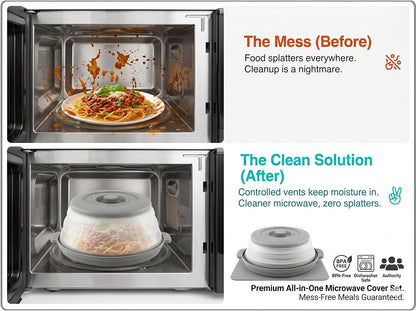 Anti-Scald Splatter Cover, Collapsible Vented Lid & Base, Fits 11" Plates | BPA-Free, Dishwasher Safe, Steam Vents for Even Heating. Collapsible Design for Easy Storage. Ideal for Meal Prep & Reheating