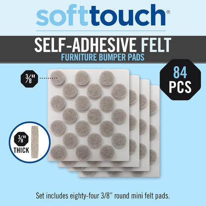 SoftTouch 3/8" Round Mini Self-Stick Furniture Slider Felt Pads for Hard Surfaces, Noise-Reducing Adhesive Furniture Moving Pads for Beds, Sofas, Dressers, 84-Count, Beige