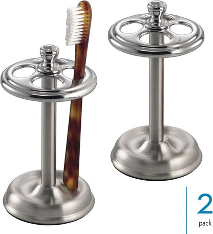 iDesign Steel Divided Toothbrush Holder Stand, 3.25" x 3.25" x 5.75" | Four Divided Compartments, Brushed Nickel & Polished Chrome