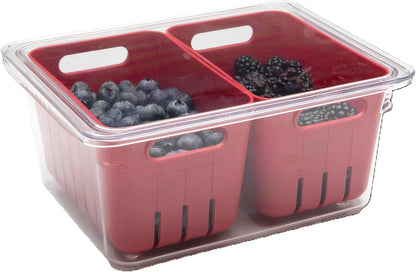 Dial Industries Fruit Berry Vegetable Fridge Storage Container, 2 Baskets | Two removable bins for easy rinsing, Air circulates to keep produce fresher longer, Great for fridge or counters