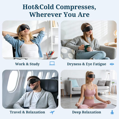 100% Silk Wireless Heated Eye Mask with Cooling & Washable Shells-Black