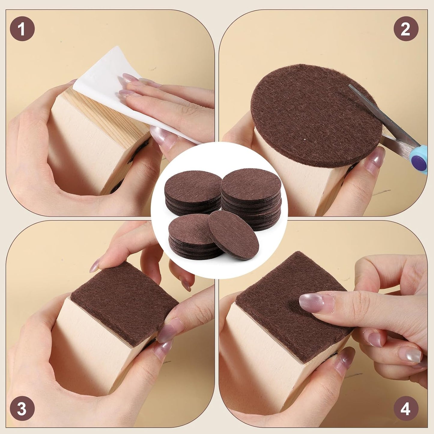 16Pcs 3” Felt Furniture Pads for Sofa Felt Pads for Hardwood Floor Round Table Pad Furniture Feet Protectors for Sofa Anti Scratch Floor Protectors Self Adhesive for Table Legs, 5mm Thick, Brown