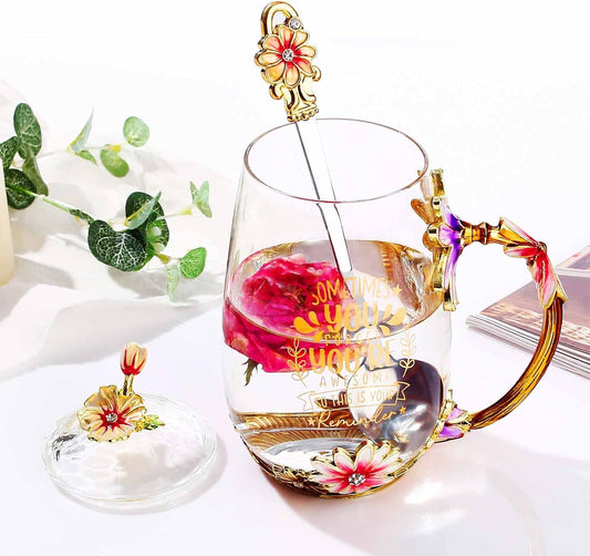 Luka Tech 35OZ Enamel Glass Flower Teapot Gifts For Women | With Removable Loose Tea Leaf Infuser Tea Maker,Tea Lovers Gifts For Mom Mothers Day Christmas Birthday Valentines Day