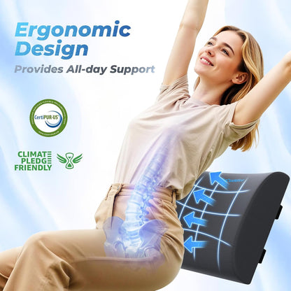 Lumbar Support Pillow, Ergonomic Back Cushion for Office Chair, Black/Large | Memory Foam Back Pillow with Adjustable Strap for Long-Hour Sitting , Gaming Chair, Back Support for Pain Relief
