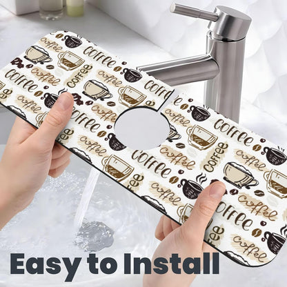 Aquamarine Blue Mexican Tiles Faucet Splash Guard Mat for Kitchen Sink 15x5.5" - Colors B