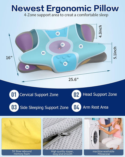 Cervical Neck Pillow for Pain Relief - Ergonomic Side Sleeper Pillow for Sleeping, Cooling Memory Foam Pillows for Neck Support, Orthopedic Pillow Contour Bed Pillow for Back Stomach Sleepers