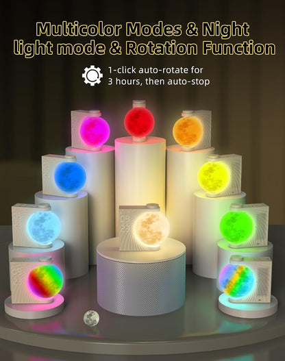 Sunrise Alarm Clock for Bedrooms - Auto-Rotating Moon Lamp with Wake-Up Light & Night Light, 10 Nature Sounds, Dual Alarms for Heavy Sleepers, 30/60/90 Timer & Snooze