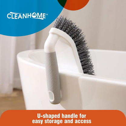 CLEANHOME 3 Pcs Scrub Brush,Multifunctional Cleaning Brush Set | With Non-Slip Handle and Sturdy Bristles,Scrub Brushes for Cleaning Bathroom,Kitchen,Grout,Tile,Grey