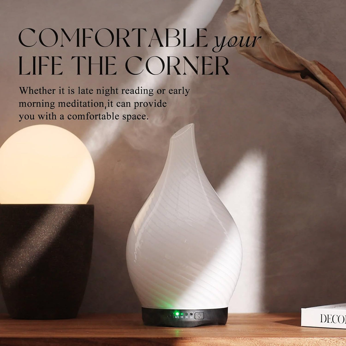 Porseme Essential Oil Diffuser 280ml Handmade Glass Diffuser 7H Runtime | Elegant Handmade Glass Aroma Diffuser with 7-color LEDs, Quiet Aromatherapy and Safe Auto Shut-off, Perfect for Gifts