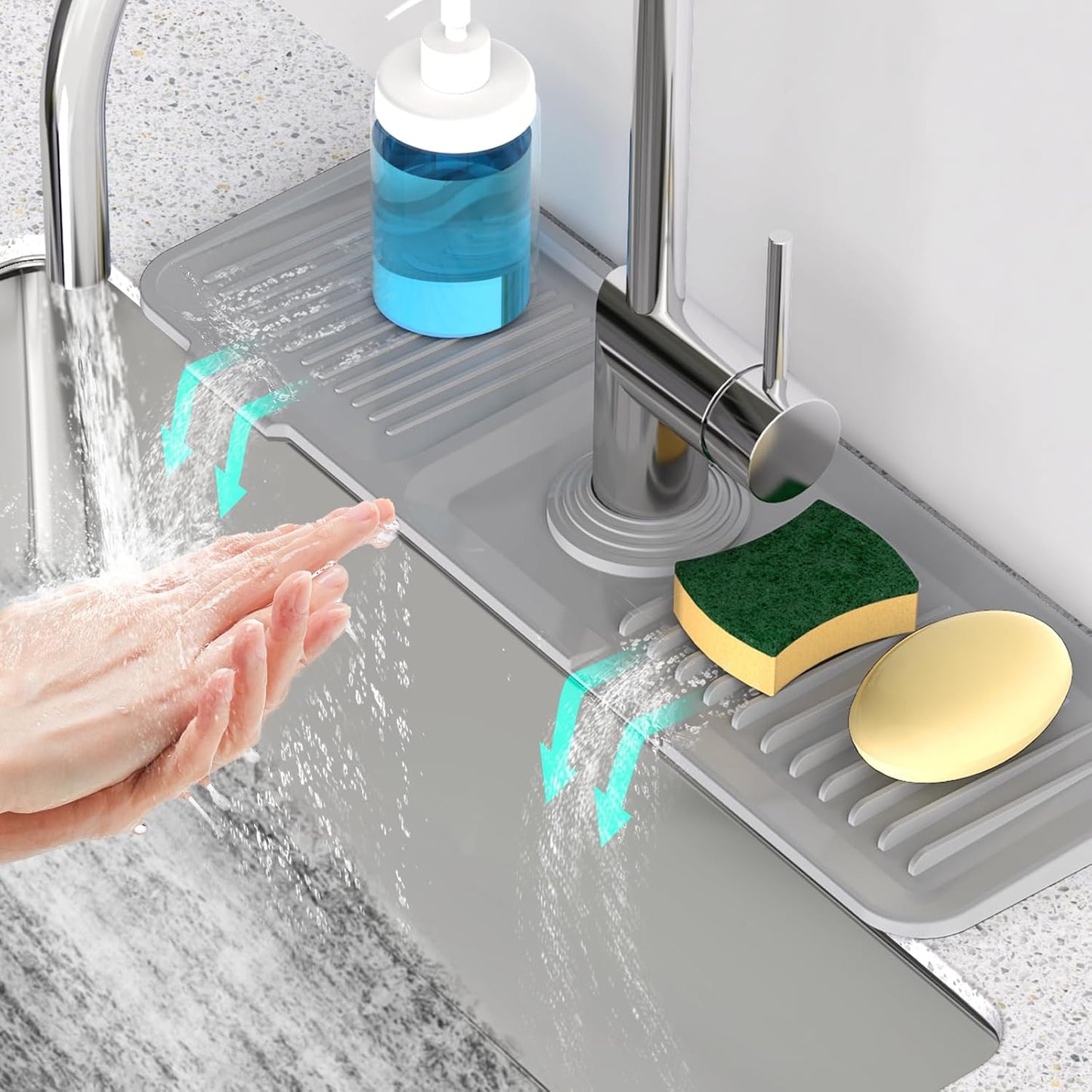 24 Inch Longer Faucet Mat for Kitchen Sink [5° Slope Fast Self-draining]Bathroom Kitchen Sink Splash Guard Silicone Sinks Faucet Mat Splash Guard for Kitchens Sinks Area Tidy Splashs Draining Mats