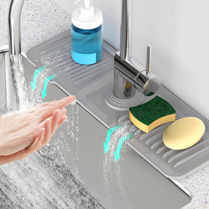 24 Inch Longer Faucet Mat for Kitchen Sink [5° Slope Fast Self-draining]Bathroom Kitchen Sink Splash Guard Silicone Sinks Faucet Mat Splash Guard for Kitchens Sinks Area Tidy Splashs Draining Mats