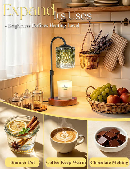 Briever Dimmable Candle Warmer Lamp with Timer, Height Adjustable Electric Candle Wax Warmer, Christmas Birthday Gifts for Women Mom, House Warming Gifts New Home Room Decor, Black Solid Wood Base