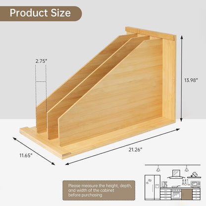 Tray Dividers for Kitchen Cabinets，cookie sheet divider for cabinet | (14"H x 21.3"D) - Bamboo Cabinet Organizer with 3 Dividers for Cookie Sheets, Baking Pans, Cutting Boards & Pot Lids