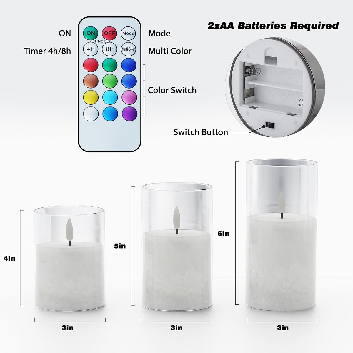 Battery Operated Flameless Candles with Remote & Timer, Gold Glass 3Pack