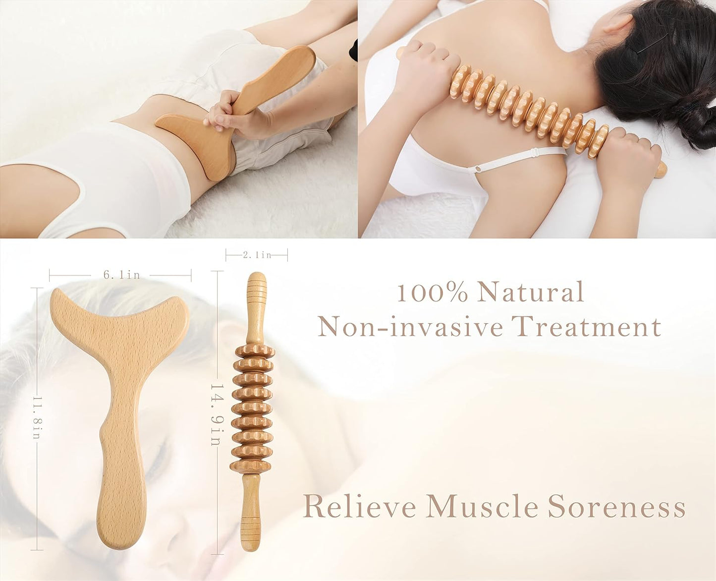 Wood Therapy Massage Tools Maderoterapia Kit Body Sculpting Tools for Lymphatic Drainage and Anti-Cellulite .Wood Massager Roller Rpoe for Back and Muscle Pain Relief (Medium)