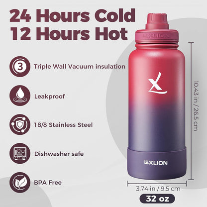 Lexlion Tea Infuser Water Bottle 22 Oz – Triple Wall Insulated Stainless Steel, Loose Leaf & Fruit Strainer, 3 Leakproof Lids, BPA-Free Silicone Sleeve, Reusable Thermal Mug