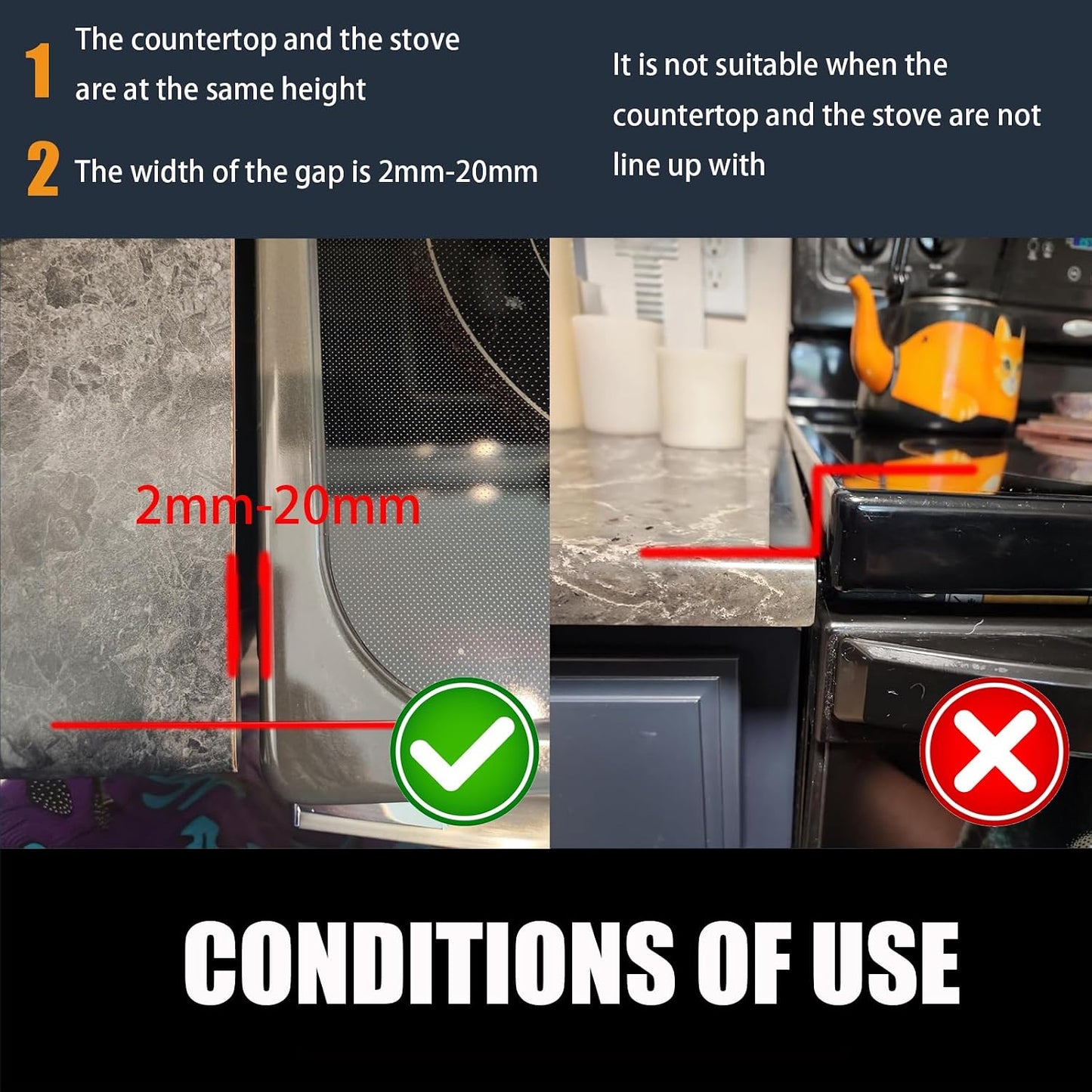 SEVCHY Silicone Stove Gap Covers (2 pack), Oven Gap Filler, Heat Resistant Stove Gap Filler, Seal Gap between Stovetop and Counter, Easy Clean (21 inch, Black)