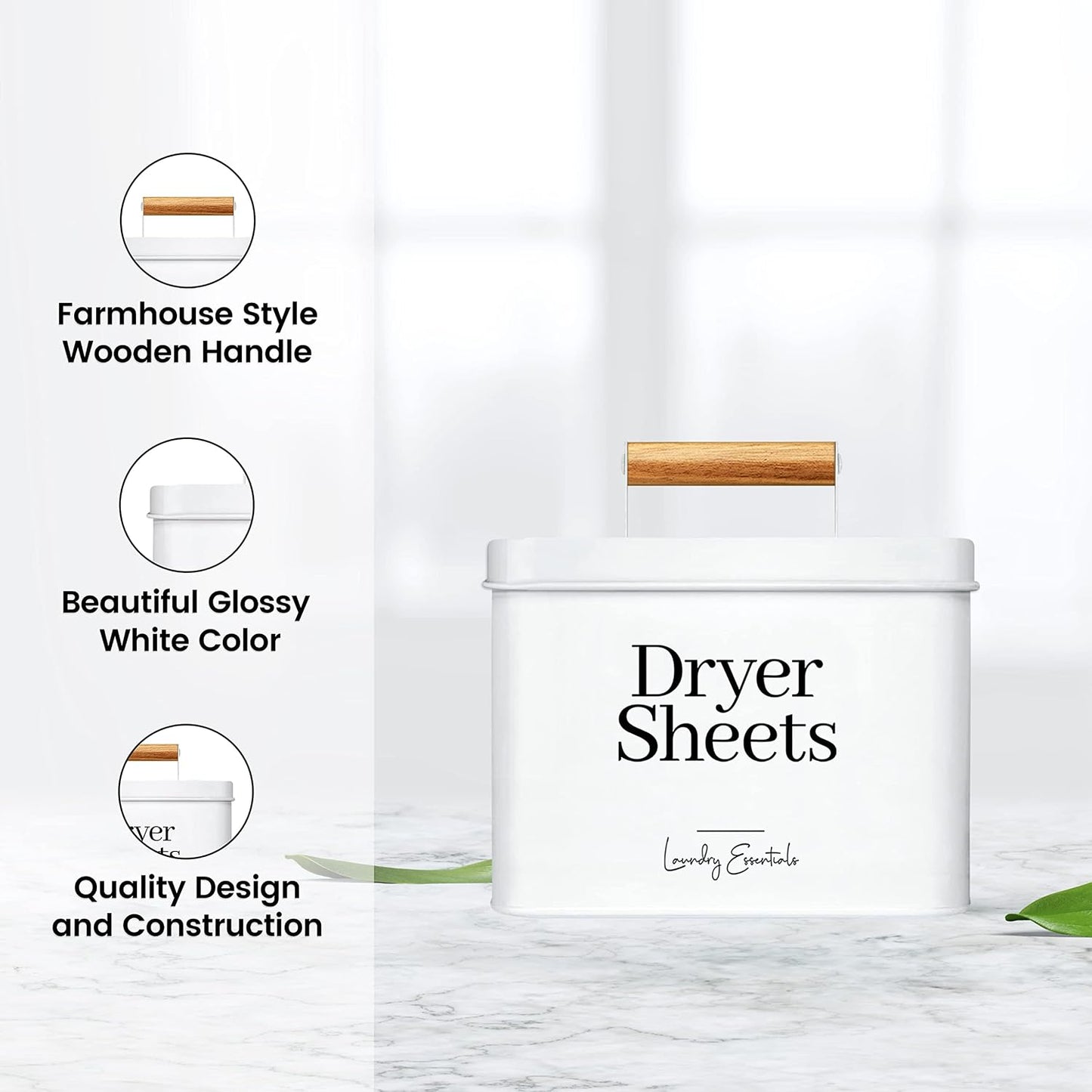 Modern Farmhouse Lint Bin for Laundry Room Decor and Accessories (White) | Metal Lint Bin for Laundry Decor and Laundry Room Organization, Laundry Trash Can, Lint Holder Bin