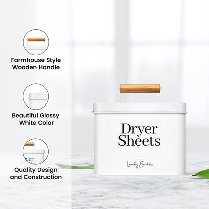 Modern Farmhouse Lint Bin for Laundry Room Decor and Accessories (White) | Metal Lint Bin for Laundry Decor and Laundry Room Organization, Laundry Trash Can, Lint Holder Bin
