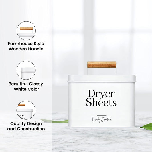 Modern Farmhouse Lint Bin for Laundry Room Decor and Accessories (White) | Metal Lint Bin for Laundry Decor and Laundry Room Organization, Laundry Trash Can, Lint Holder Bin