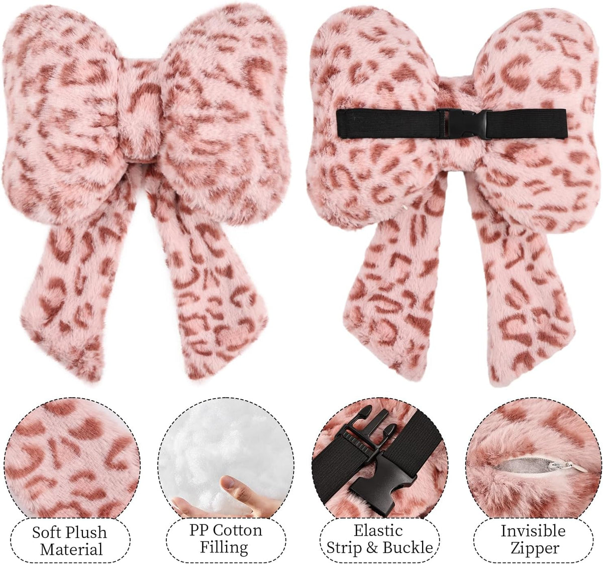 2 Pack Bow Car Headrest Pillows Plush Car Neck Pillows for Travel Driving Office Chair Head Support Cushions, Also Cute Car Decor Accessories (Black)