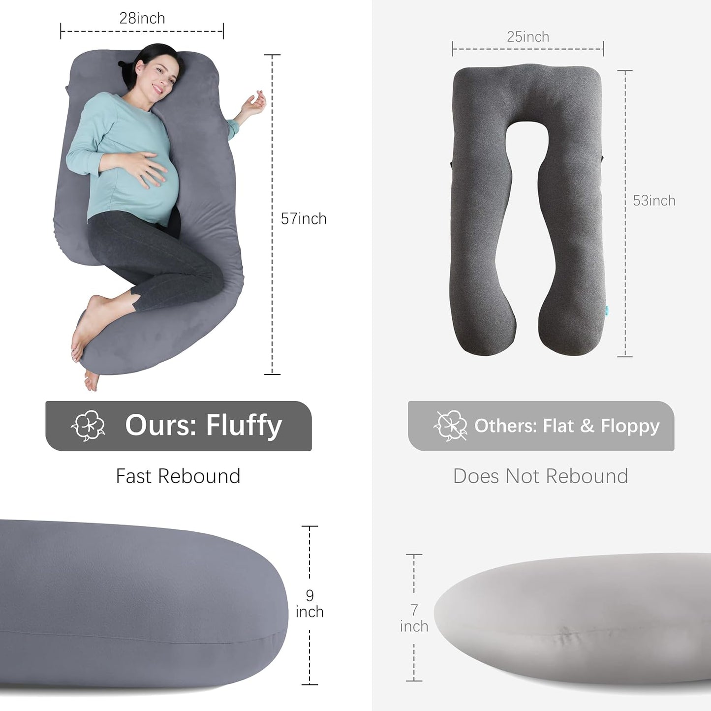 MOON PARK Pregnancy Pillows for Sleeping - 57 Inch U Shaped Full Body Maternity Pillow with Removable Cover - Support for Back, Legs, Belly, Hips - Pregnancy Pillow for Women - Grey
