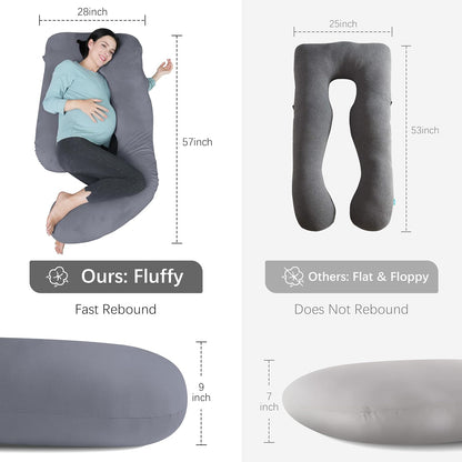 MOON PARK Pregnancy Pillows for Sleeping - 57 Inch U Shaped Full Body Maternity Pillow with Removable Cover - Support for Back, Legs, Belly, Hips - Pregnancy Pillow for Women - Grey