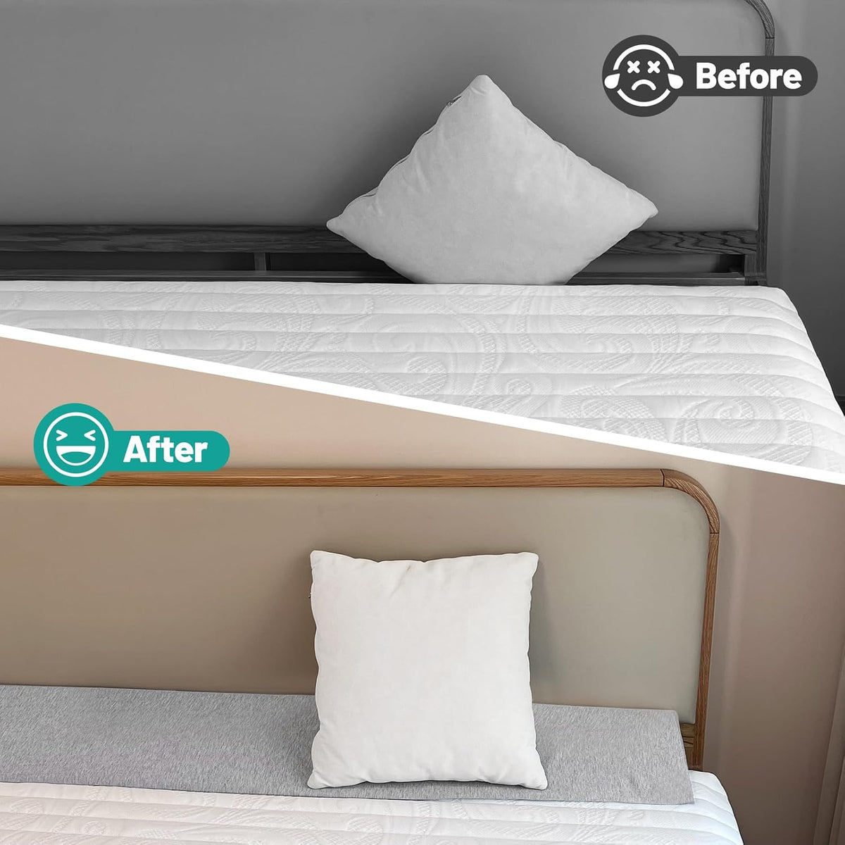 Wibeelee 60"x8"x5" Bed Wedge Pillow for Headboard Bed Wedge Gap Filler Cover 1.5-inch Gaps Mattress Wedge Gap Filler to Stop Items Falling Down(Grey)