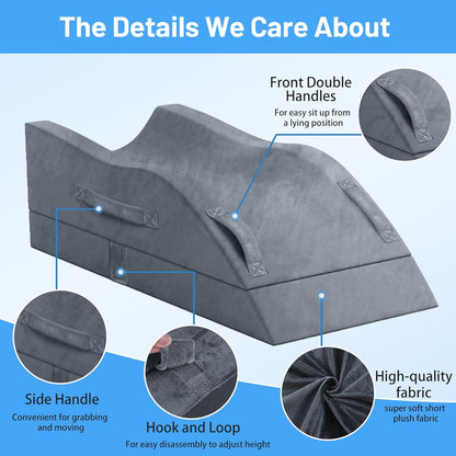 TranquilRelax Leg Elevation Pillow for After Surgery, Wedge Pillow, Grey | Single-leg design, adjustable height, U-shaped cradle, supportive memory foam, washable cover, leg elevation for swelling