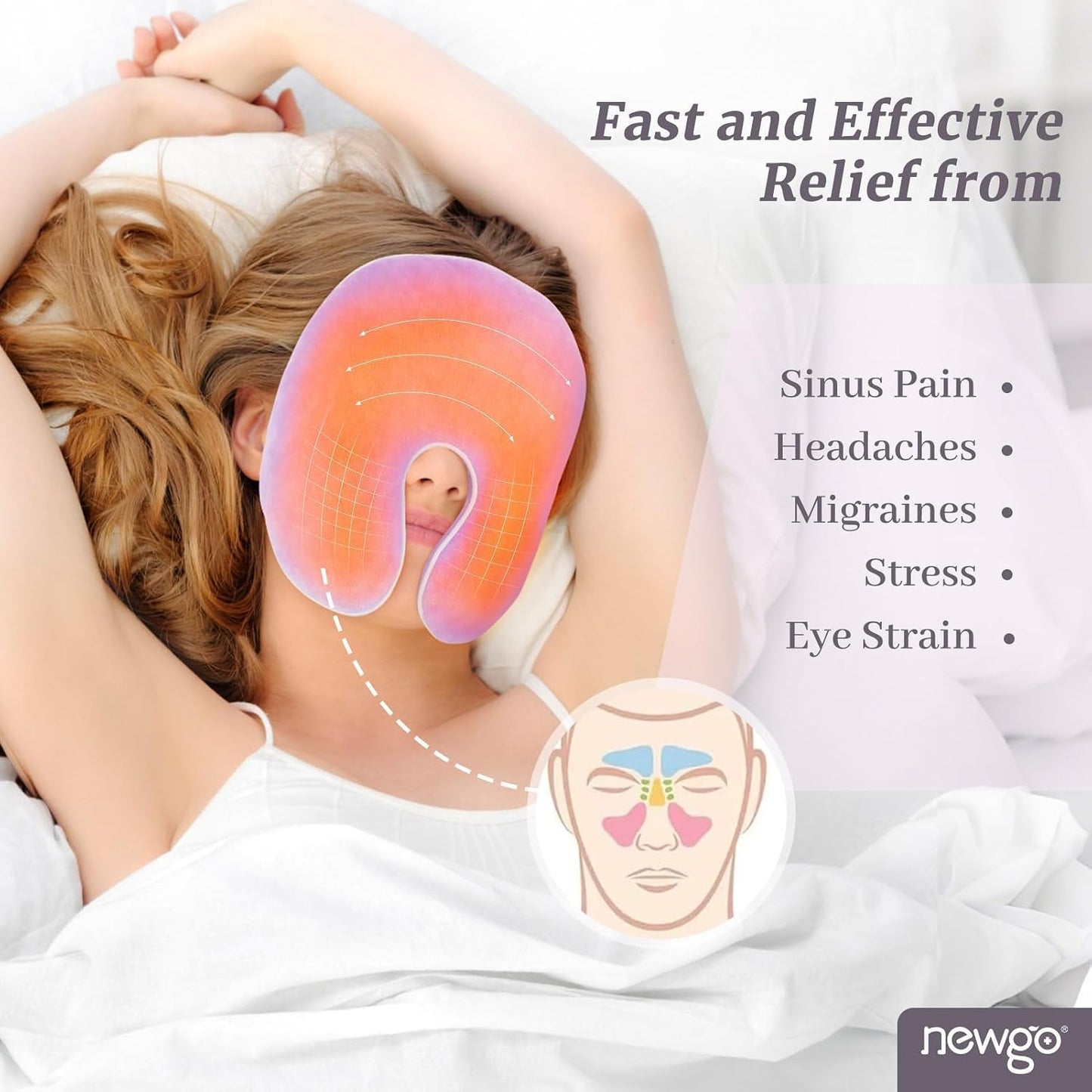 NEWGO Face Heating Mask, Moist Heat for Sinus & Migraine, Purple | Reusable and Easy to Use, Microwavable Warm Compress for Sinus Pressure, Migraine, and Tension Headache Relief