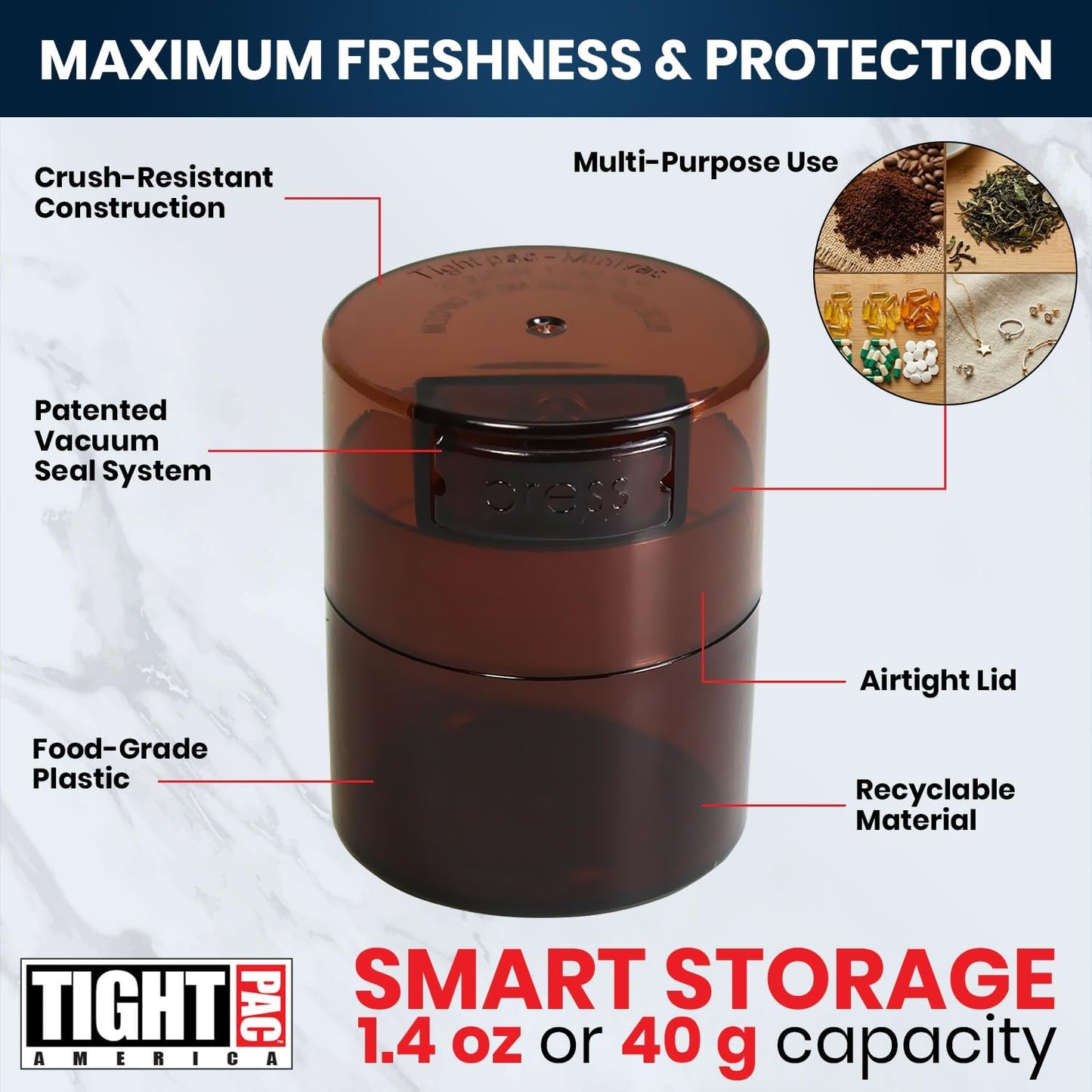 Minivac - 10g to 30 grams Airtight Multi-Use Vacuum Seal Portable Storage Container for Dry Goods, Food, and Herbs - Green Clear